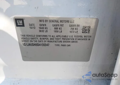 2013 Chevrolet Sonic Ls Auto из США, поврежденный, VIN 1G1JA6SH8D4130347